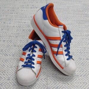 ADIDAS RIVALRY VS SUPERSTAR  White and Orange Sneakers with Blue Laces